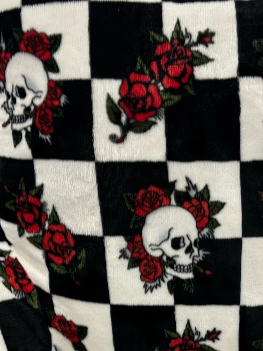 Ed Hardy B&W Checkered Skull Pillow w/ Red Roses - Back & Neck support